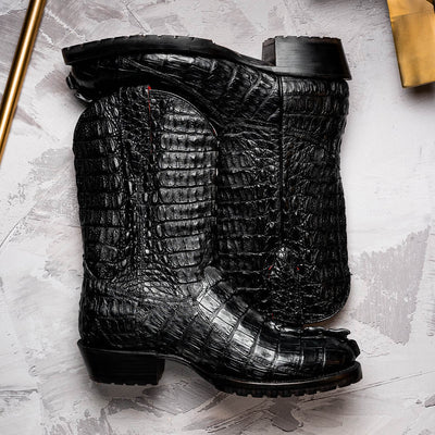Marco Di Milano Marlboro Black Hornback Crocodile Tail Tractor Sole Cowboy Boots 8   - from alligatorwarehouse.com