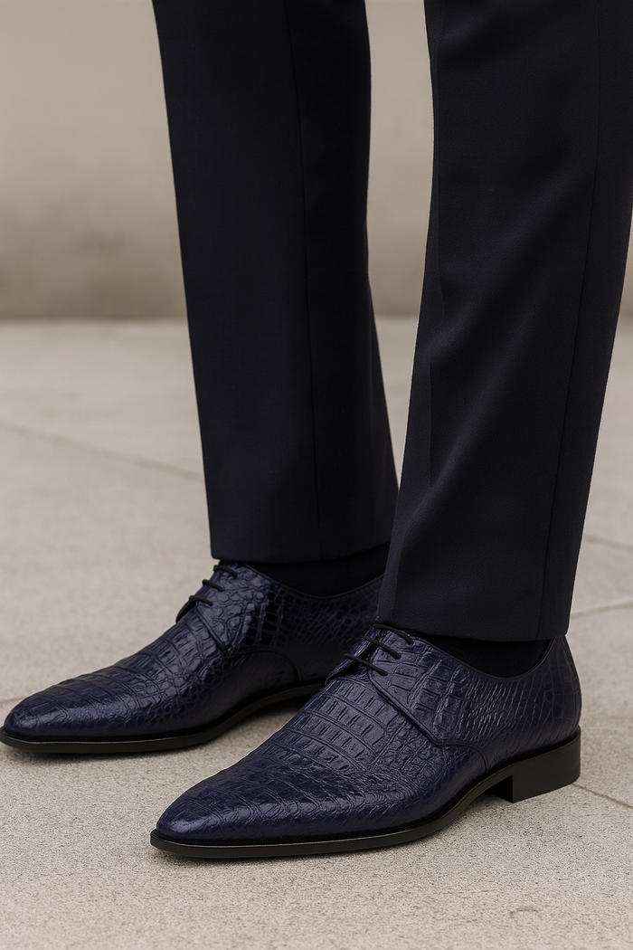 Men's Navy Crocodile & Calfskin Leather Slip-On Dress Loafers