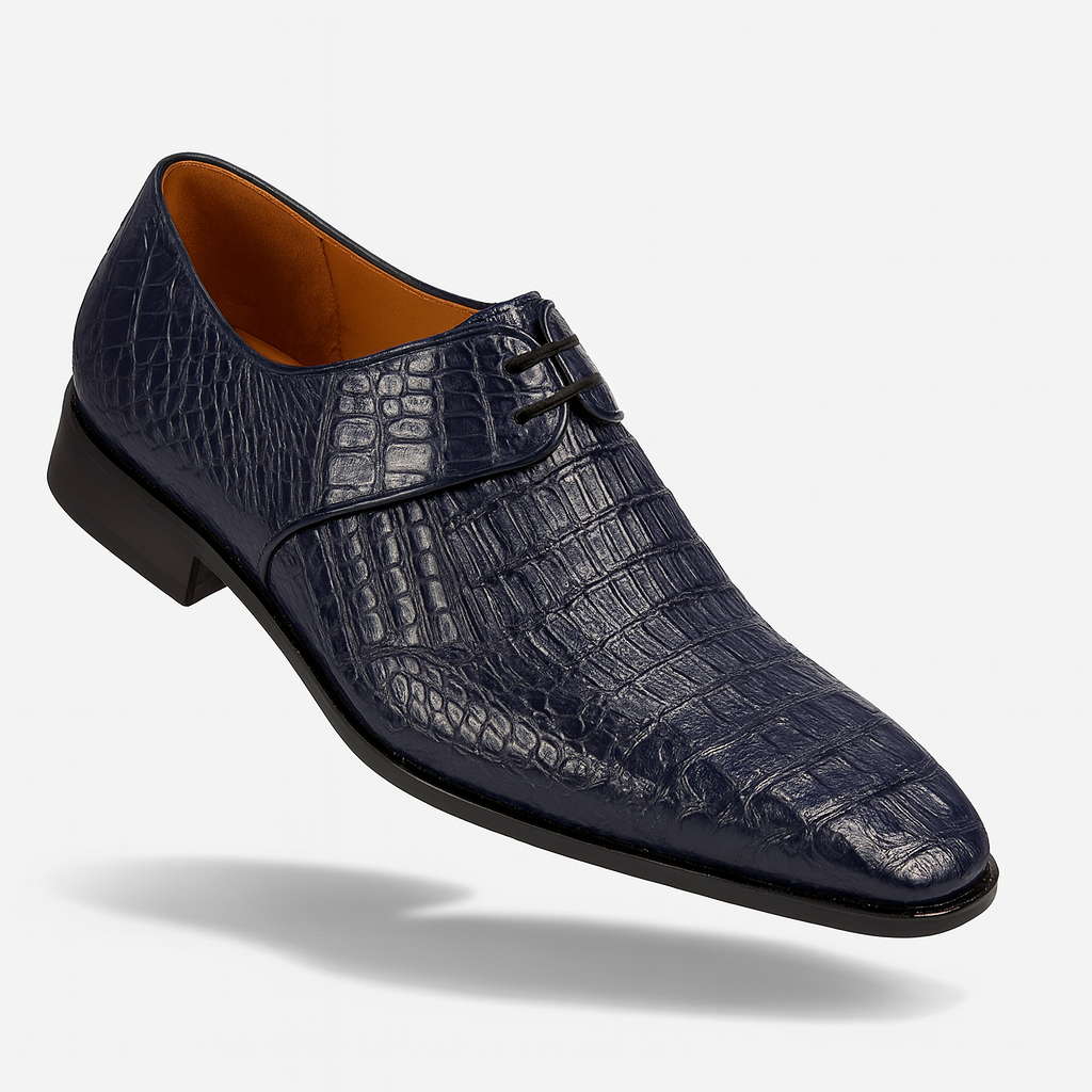 Men's Navy Crocodile & Calfskin Leather Slip-On Dress Loafers