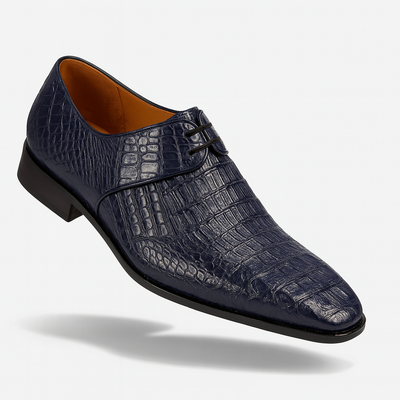 Men's Navy Crocodile & Calfskin Leather Slip-On Dress Loafers 5   - from alligatorwarehouse.com