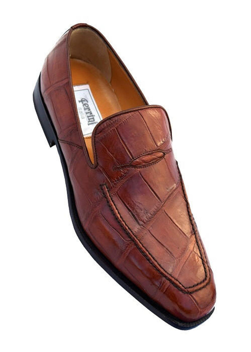 Crocodile Shoes By Ferrini Mens Cognac Brown Gator Loafers