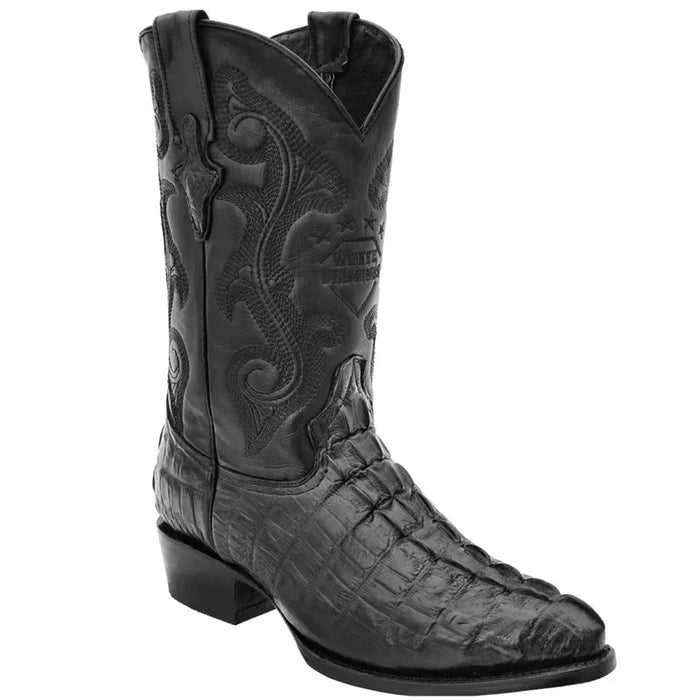 Mens White Diamond Boot Black Crocodile Print Western Boot J-Toe