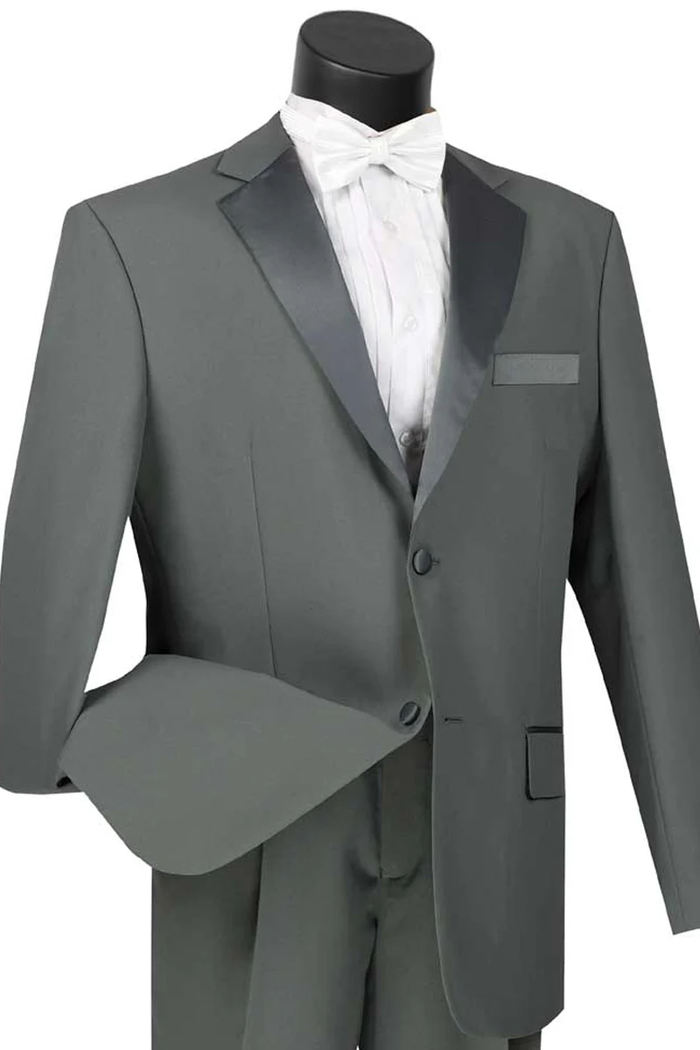 Mens Gray Tuxedo - Grey Wedding Suit-Mens Classic 2 Button Rayon Fabric Tuxedo In Grey
