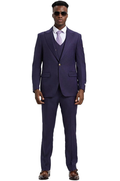 Men's Stacy Adams Vested One Button Side Peak Lapel Pinstripe Suit in Eggplant Purple 2 SM165H1-11-38R  - from alligatorwarehouse.com