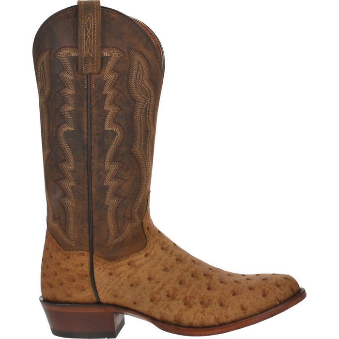 Dan Post Men's Gehrig Full Quill Ostrich Round Toe Boots - Saddle 5 DP3077_7_D  - from alligatorwarehouse.com