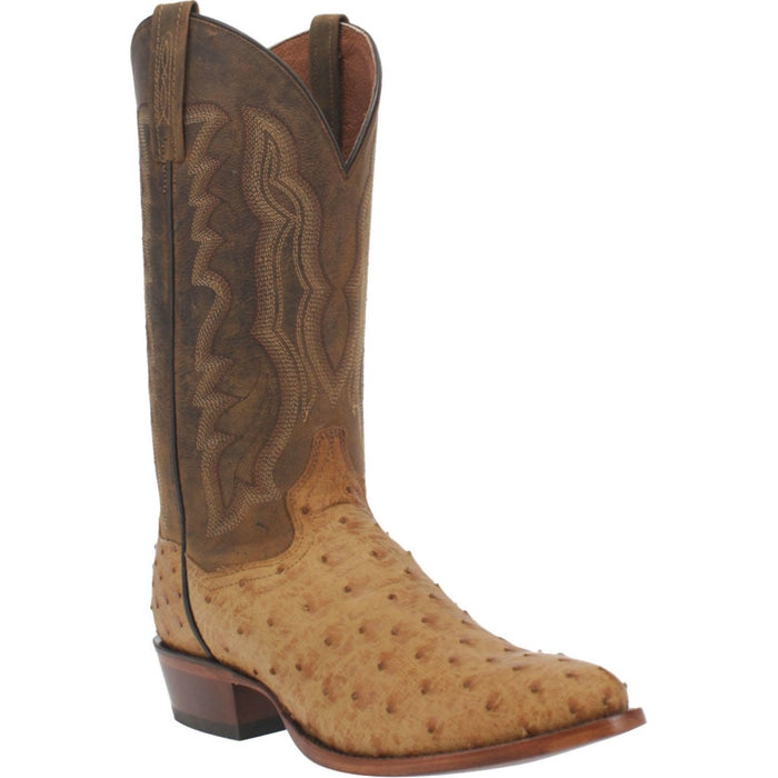 Dan Post Men's Gehrig Full Quill Ostrich Round Toe Boots - Saddle 1 DP3077_7_D  - from alligatorwarehouse.com