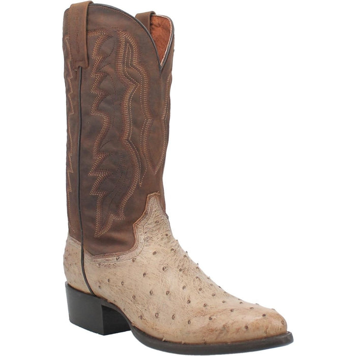 Dan Post Men's Pershing Full Quill Ostrich Round Toe Boots - Sand 1 DP3016_7.5_D  - from alligatorwarehouse.com
