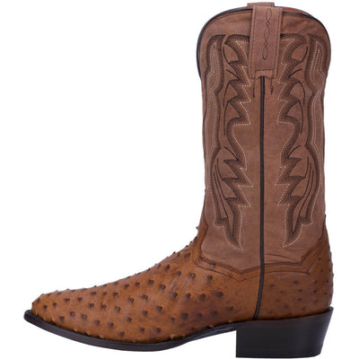 Dan Post Men's Tempe Full Quill Ostrich Round Toe Boots - Saddlebrown 6 DP2323_7_D  - from alligatorwarehouse.com