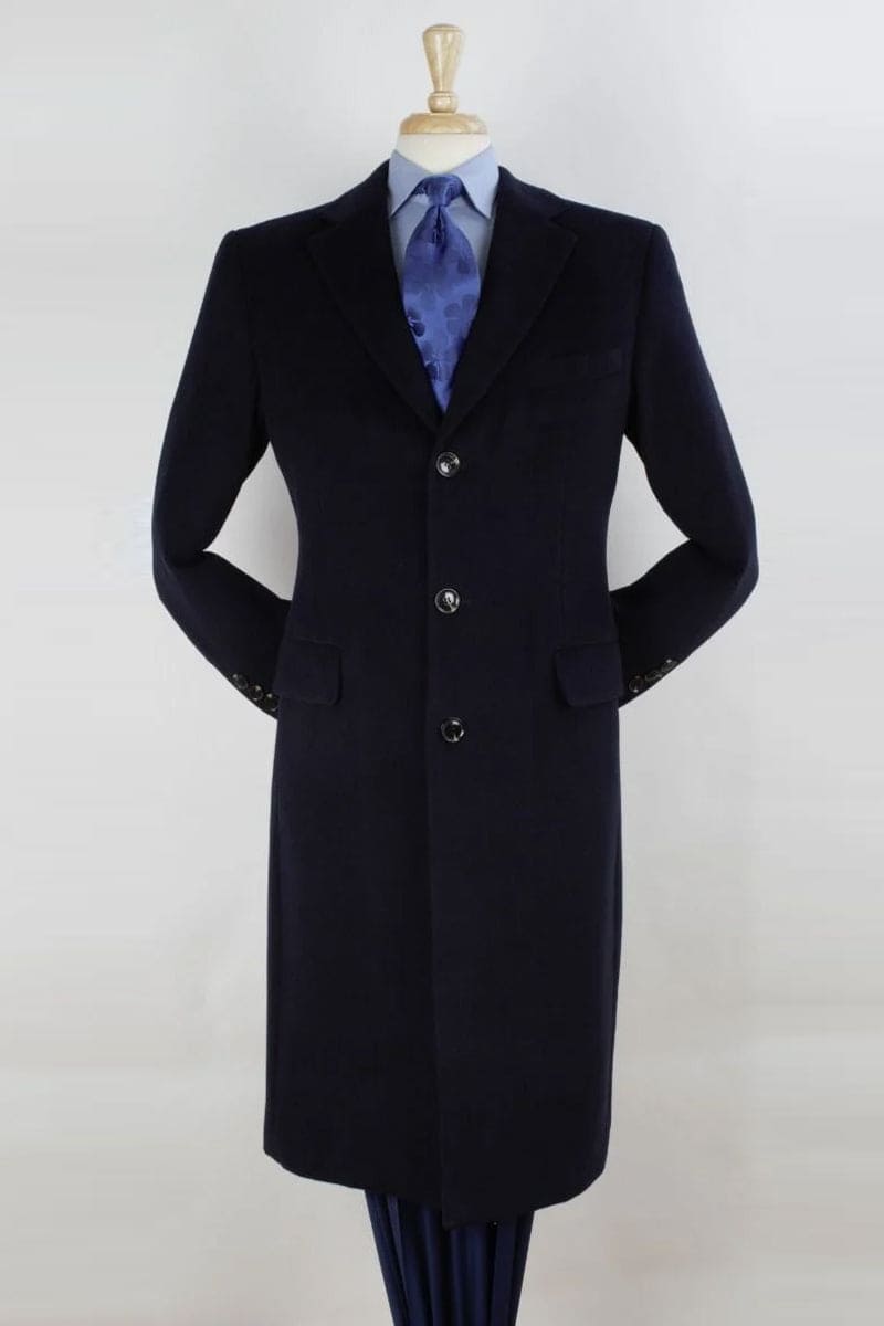 Pure Wool Full-Length Men’s Navy Overcoat – Classic Winter Dress Coat 9 CS9-Navy-S  - from alligatorwarehouse.com