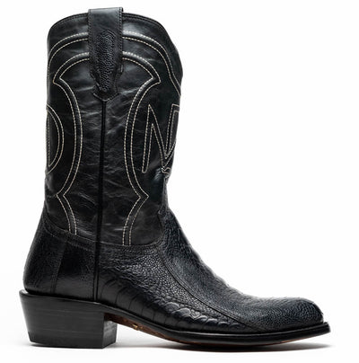 Marco Di Milano Denver Black Ostrich Leg Round Toe Cowboy Boots 2   - from alligatorwarehouse.com