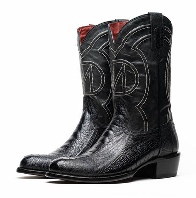 Marco Di Milano Denver Black Ostrich Leg Round Toe Cowboy Boots 3   - from alligatorwarehouse.com