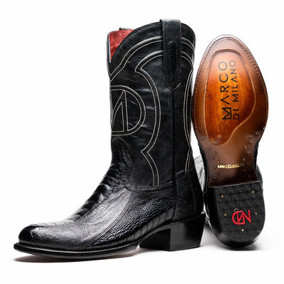 Marco Di Milano Denver Black Ostrich Leg Round Toe Cowboy Boots 1   - from alligatorwarehouse.com