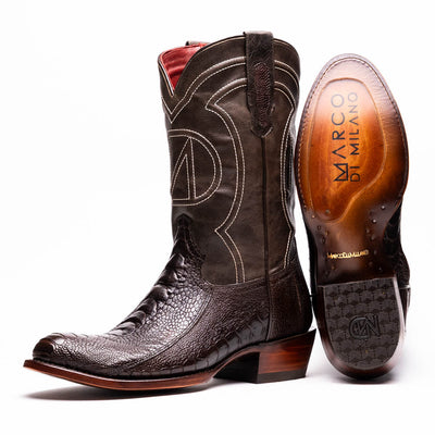 Marco Di Milano Denver Brown Ostrich Leg Round Toe Cowboy Boots 1   - from alligatorwarehouse.com