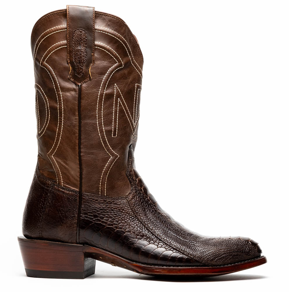 Marco Di Milano Denver Clear Brown Ostrich Leg Round Toe Cowboy Boots