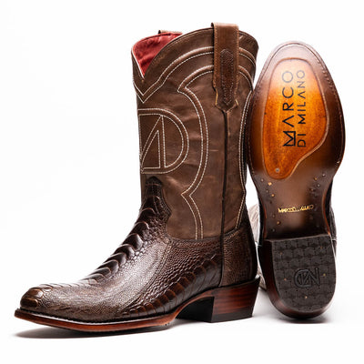 Marco Di Milano Denver Clear Brown Ostrich Leg Round Toe Cowboy Boots 1   - from alligatorwarehouse.com
