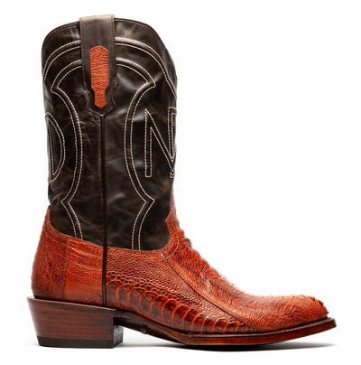 Marco Di Milano Denver Rustic Cognac Ostrich Leg Round Toe Cowboy Boots 2   - from alligatorwarehouse.com