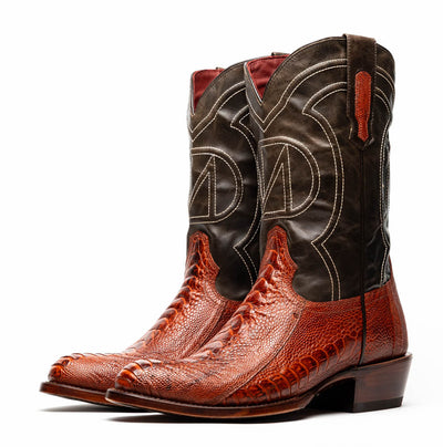 Marco Di Milano Denver Rustic Cognac Ostrich Leg Round Toe Cowboy Boots 3   - from alligatorwarehouse.com