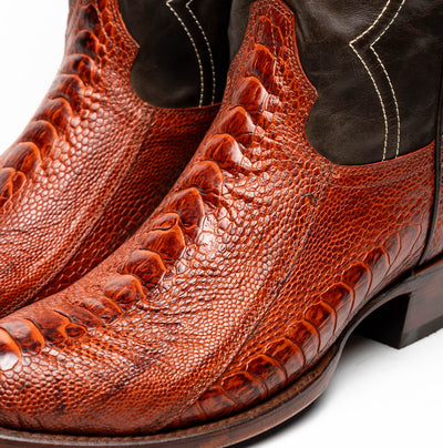 Marco Di Milano Denver Rustic Cognac Ostrich Leg Round Toe Cowboy Boots 4   - from alligatorwarehouse.com