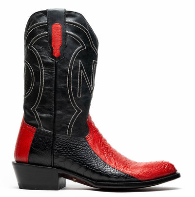 Marco Di Milano Denver Red / Black Ostrich Leg Round Toe Cowboy Boots 2   - from alligatorwarehouse.com