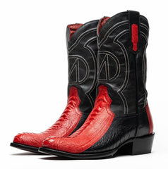 Marco Di Milano Denver Red / Black Ostrich Leg Round Toe Cowboy Boots