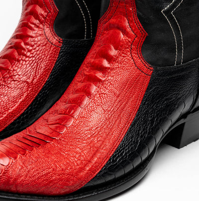 Marco Di Milano Denver Red / Black Ostrich Leg Round Toe Cowboy Boots 4   - from alligatorwarehouse.com