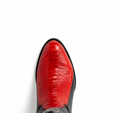 Marco Di Milano Denver Red / Black Ostrich Leg Round Toe Cowboy Boots 5   - from alligatorwarehouse.com