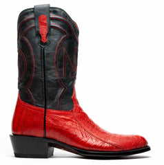 Marco Di Milano Denver Red Ostrich Leg Round Toe Cowboy Boots