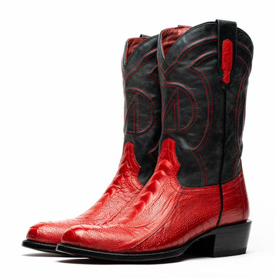 Marco Di Milano Denver Red Ostrich Leg Round Toe Cowboy Boots 3   - from alligatorwarehouse.com