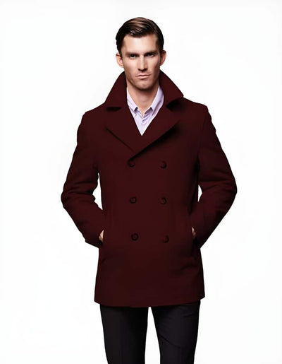 Men's Dark Burgundy Big And Tall Peacoat 1   - from alligatorwarehouse.com
