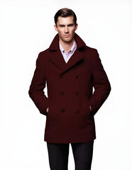 Men's Dark Burgundy Big And Tall Peacoat