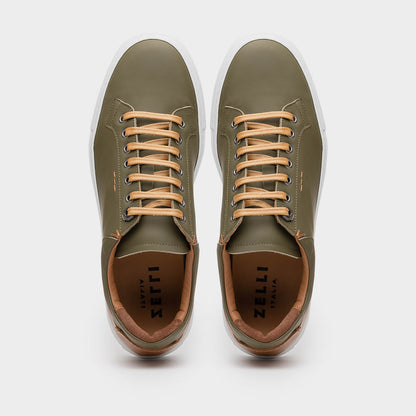 Zelli Diaz Rubberized Calfskin Sneaker in Olive Green