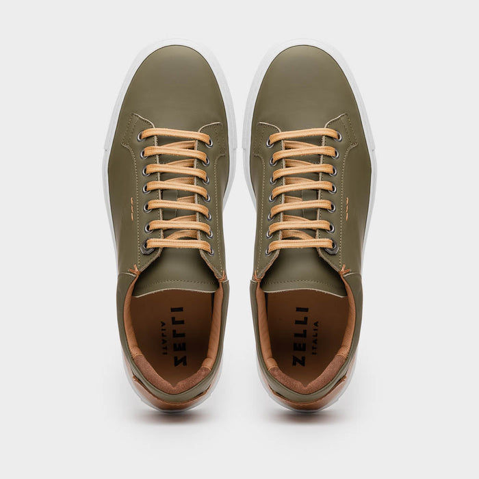 Zelli Diaz Rubberized Calfskin Sneaker in Olive Green