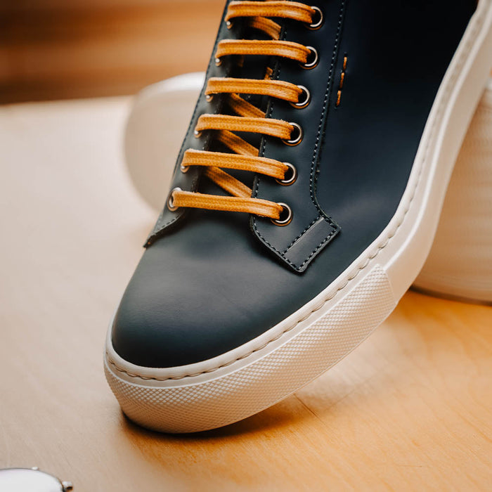 Zelli Diaz Rubberized Calfskin Sneaker in Navy with Matte Finish