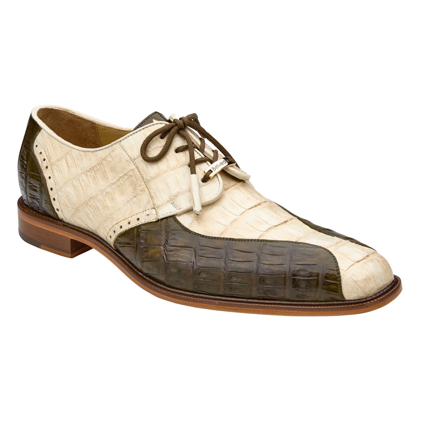 Belvedere Domenico Bone/Olive Alligator Leather Shoe