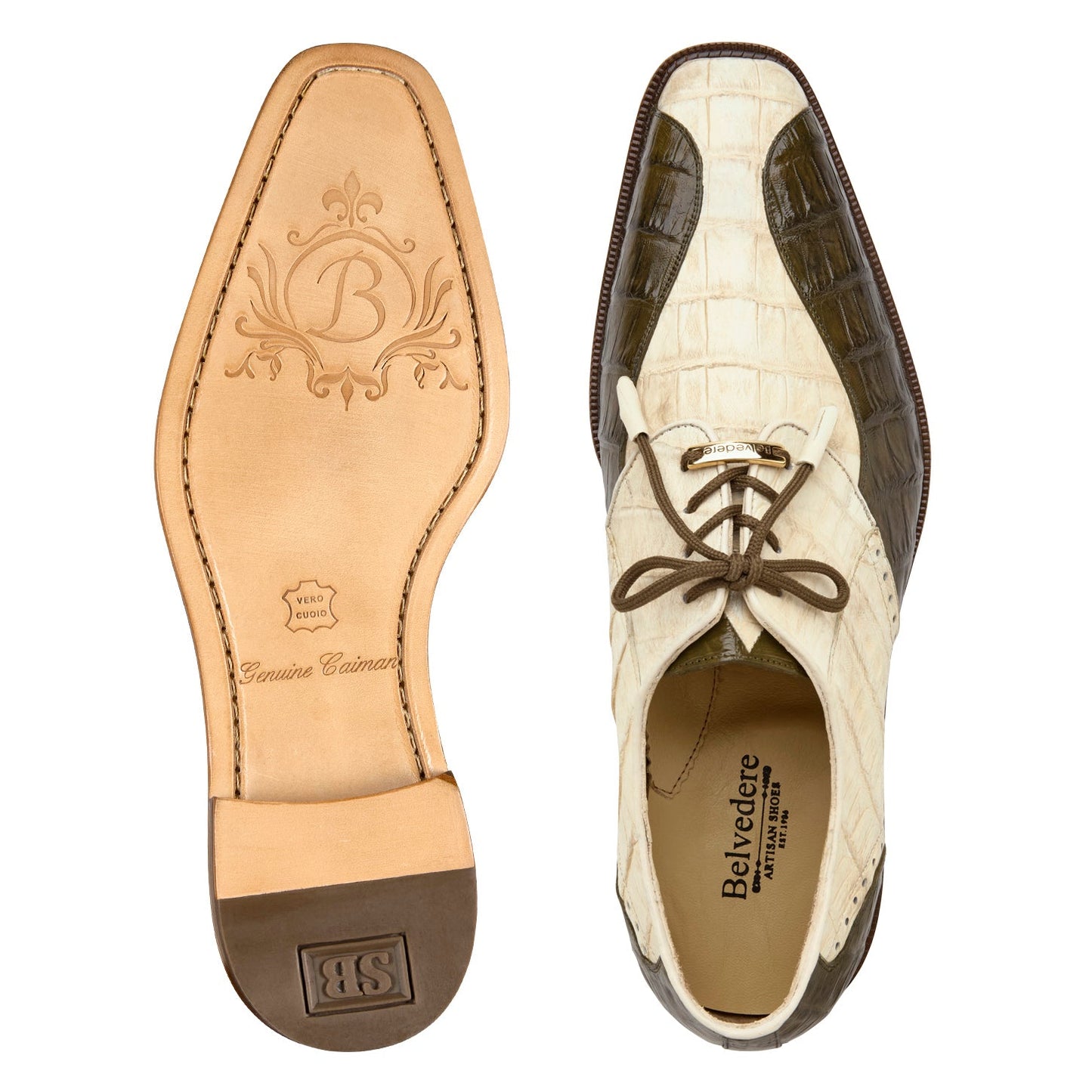 Belvedere Domenico Bone/Olive Alligator Leather Shoe