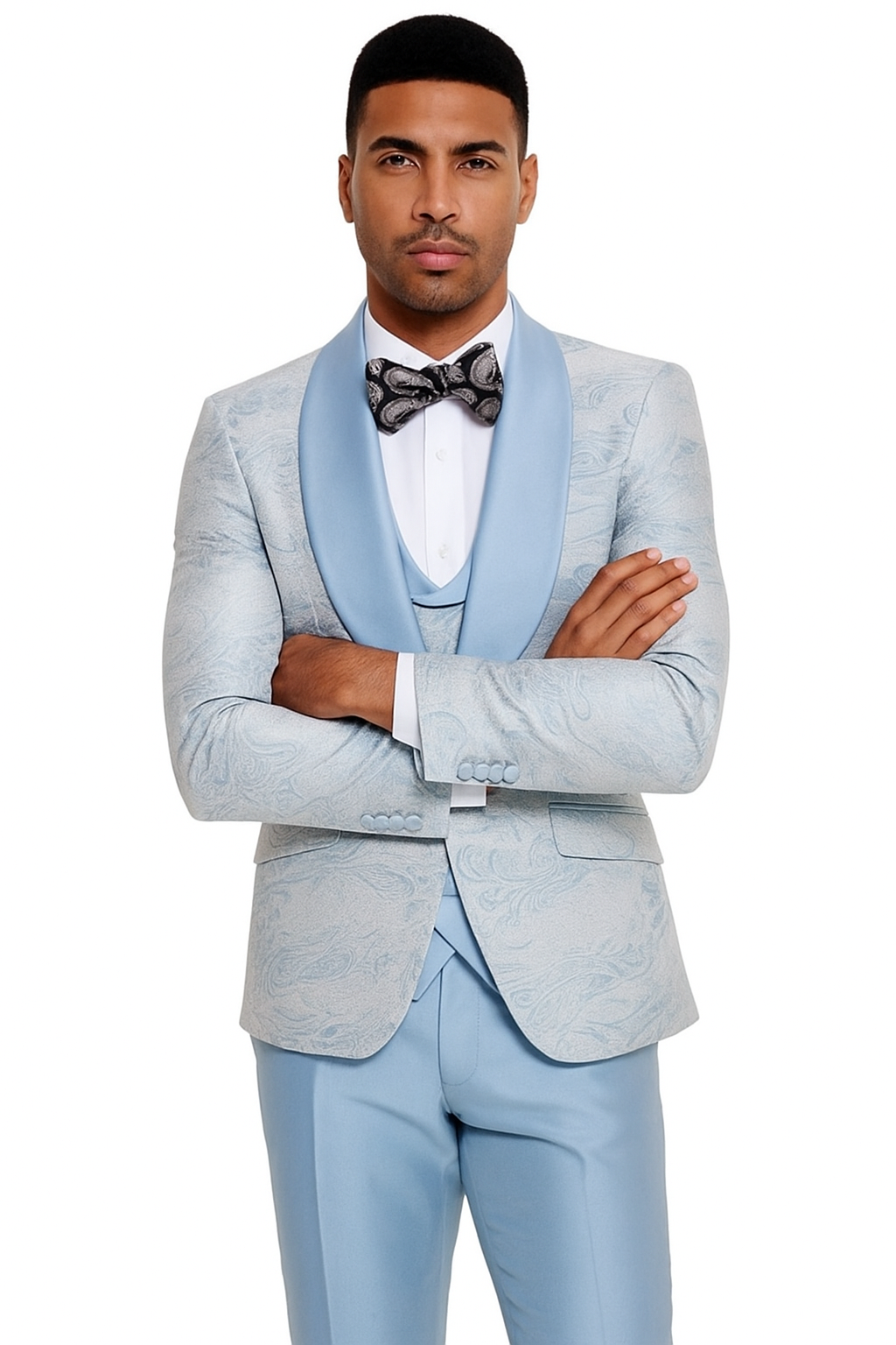 2024 Prom Special Blue Tuxedo Suit w/ Double-Breasted Vest by Tazzio