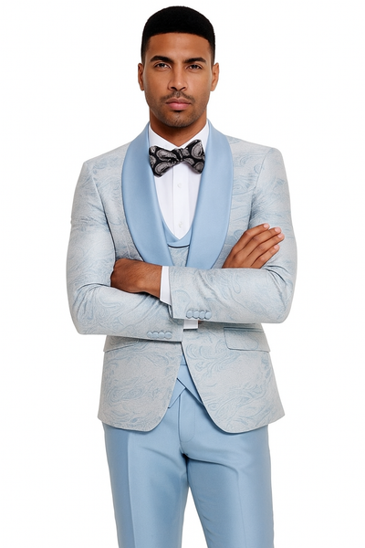 2024 Prom Special Blue Tuxedo Suit w/ Double-Breasted Vest by Tazzio 6   - from alligatorwarehouse.com