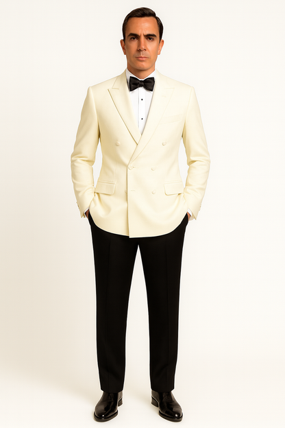 Ivory Double Breasted Tuxedo Dinner Jacket - Cream Dinner Jacket - Off White Tuxedos