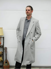 Double Breasted Long men's Dress Topcoat - Winter coat Wool Light Grey Overcoat