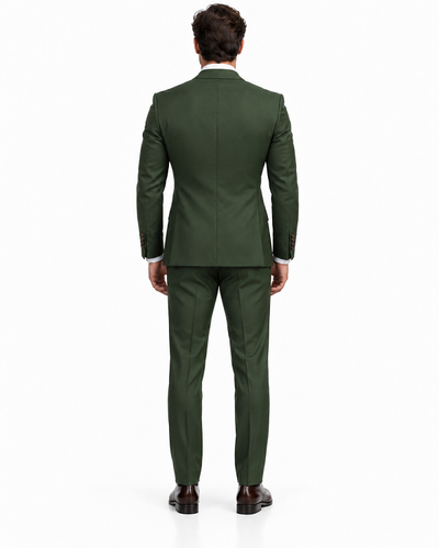 Double Breasted Slim Fit Suit - Dark Green Suit - Tapred Fit Pants