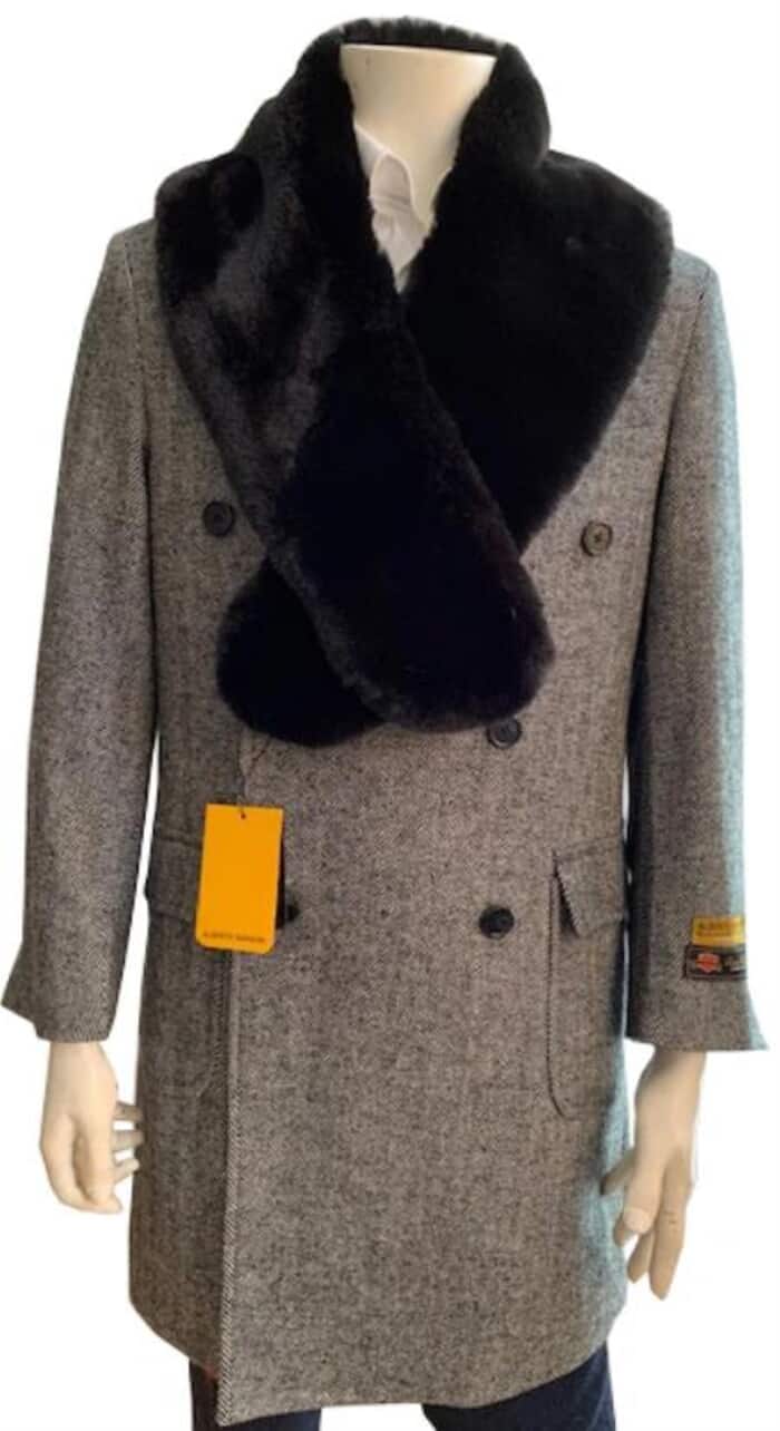 Double Breasted Three Quarter Overcoat Herringbone - Wool And Cashmere Peacoat - Topcoat