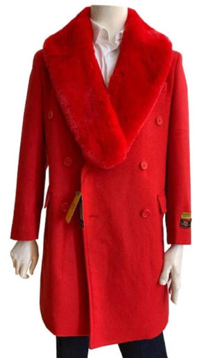 Double Breasted Three Quarter Overcoat Red - Wool And Cashmere Peacoat - Topcoat