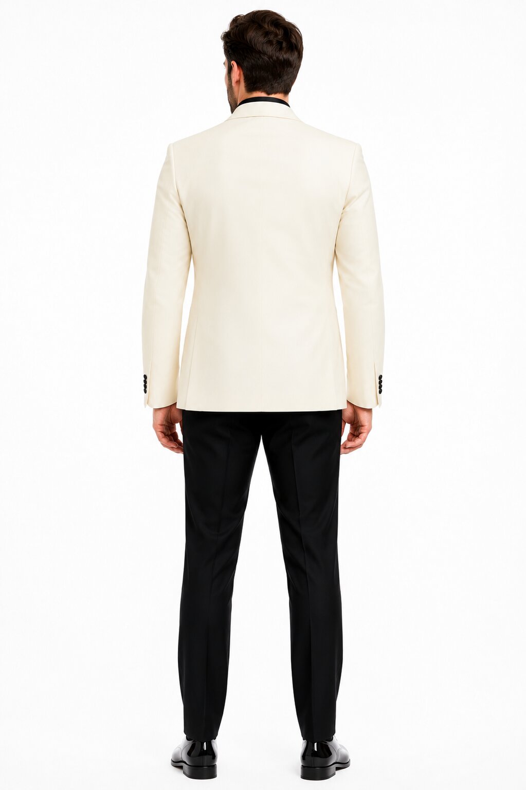 Giovanni Testi Suits With Double Breasted Vest - 3 Pieces Ivory and Black Peak Lapel Suit