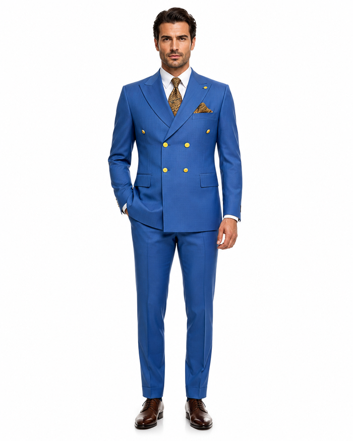 Mens Double Breasted Blazer - Wool Indigo - Sapphire Sport Coat With Gold Buttons