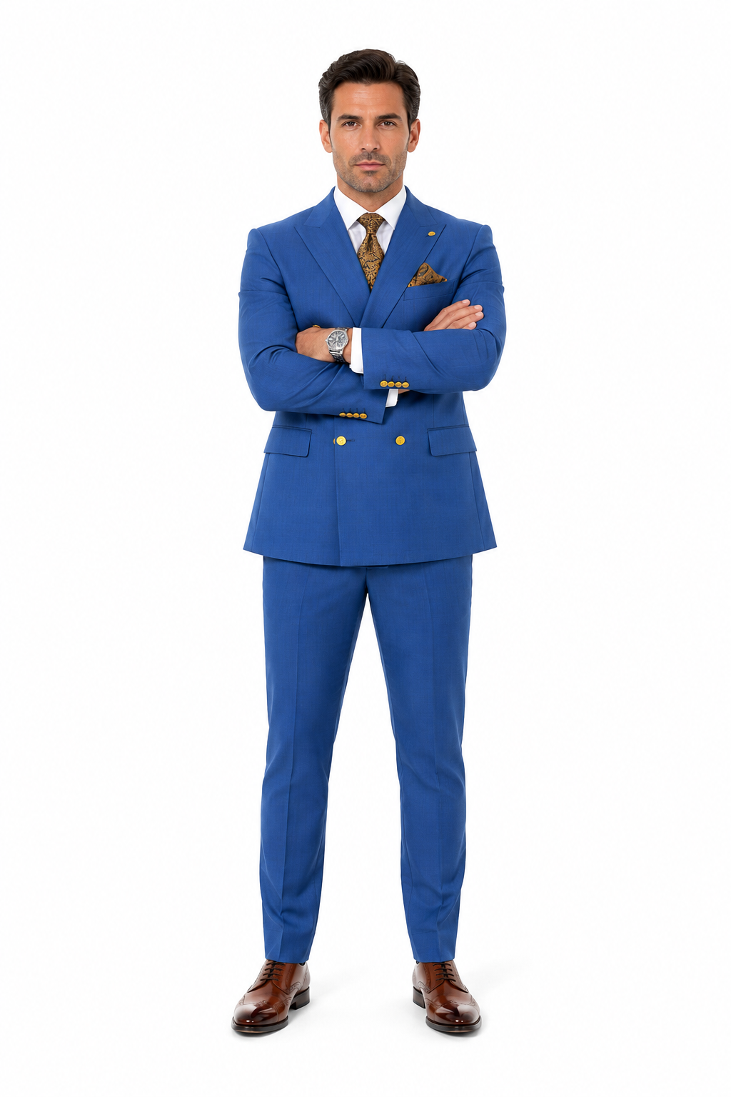 Mens Double Breasted Blazer - Wool Indigo - Sapphire Sport Coat With Gold Buttons
