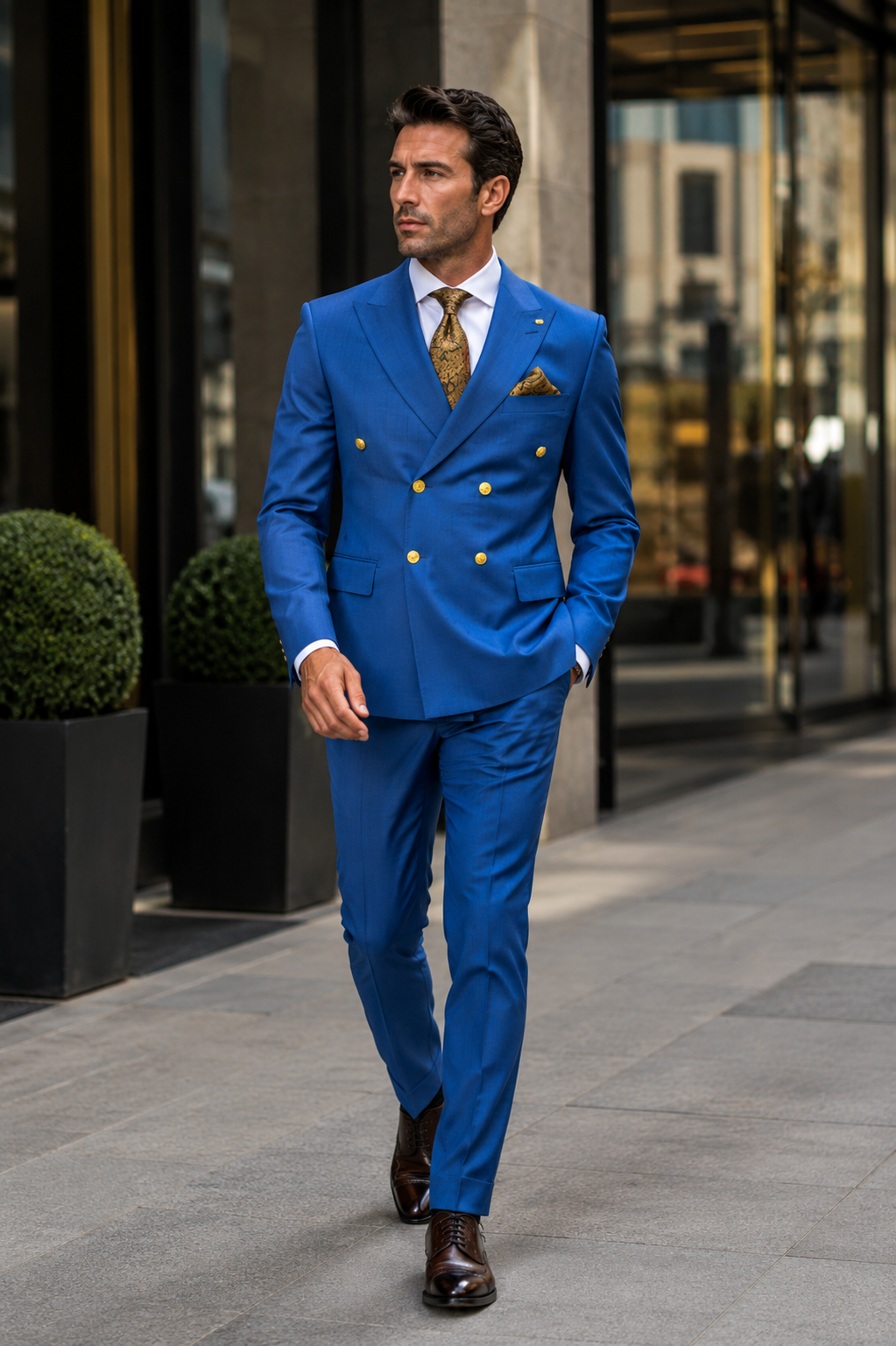 Mens Double Breasted Blazer - Wool Indigo - Sapphire Sport Coat With Gold Buttons
