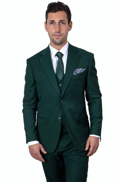 Mens Stacy Adams Suits Brand - Designer Suit Men's Two Button Vested Stacy Adams Basic Suit in Hunter Green 1   - from alligatorwarehouse.com