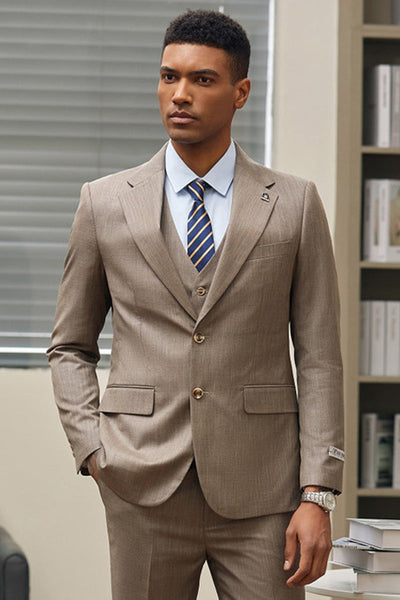 Mens Stacy Adams Suits Brand - Designer Suit Men's Stacy Adam's Two Button Vested Sharkskin Business Suit in Dark Tan 1   - from alligatorwarehouse.com