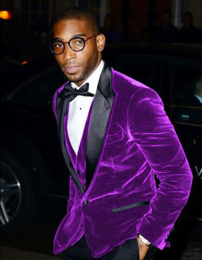 Mens Designer Velvet Tuxedo in Purple Purple Prom Tuxedos