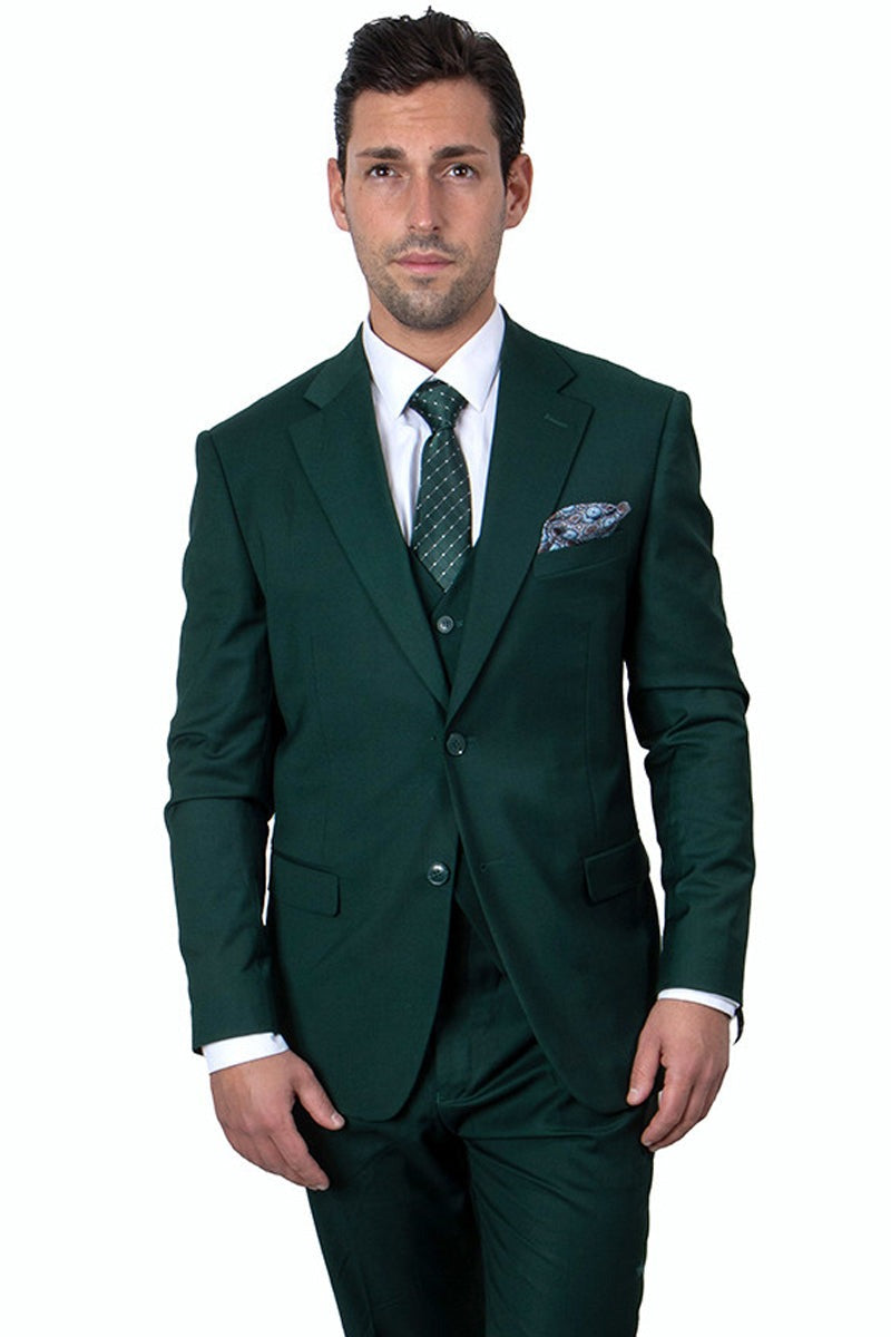 Mens Stacy Adams Suits Brand - Designer Suit Men's Two Button Vested Stacy Adams Basic Suit in Hunter Green